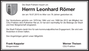 Anzeige von Leonhard Römer von  Sonntags-Post 