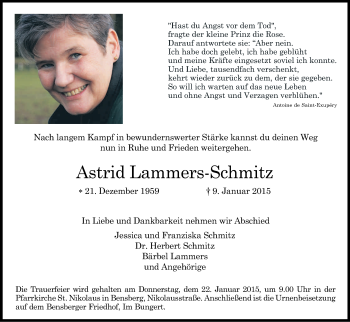 Anzeige von Astrid Lammers-Schmitz von Kölner Stadt-Anzeiger / Kölnische Rundschau / Express