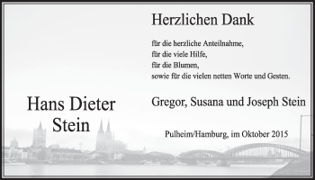 Anzeige von Hans Dieter Stein von  Sonntags-Post 