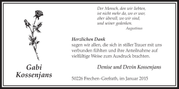 Anzeige von Gabi Kossenjans von  Sonntags-Post 