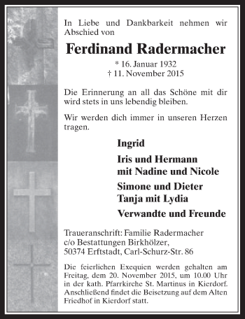 Anzeige von Ferdinand Radermacher von  Werbepost 
