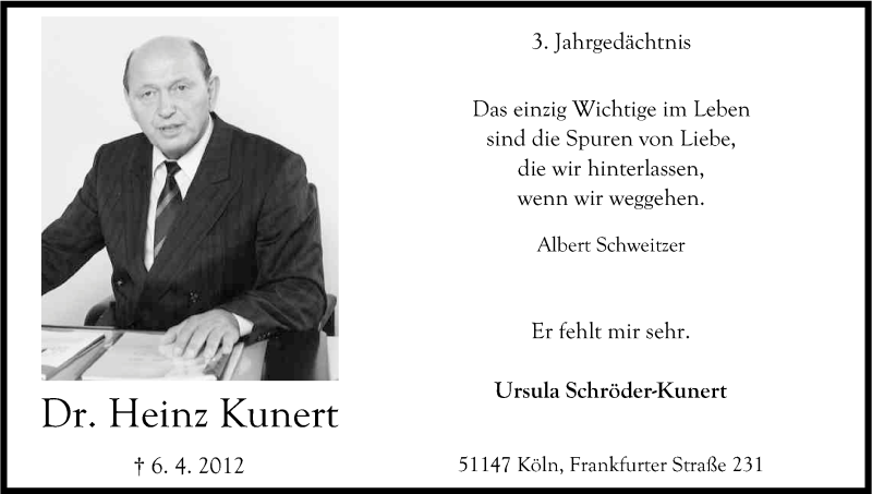  Traueranzeige für Heinz Kunert vom 04.04.2015 aus Kölner Stadt-Anzeiger / Kölnische Rundschau / Express