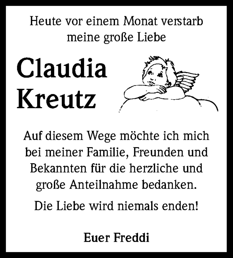  Traueranzeige für Claudia Kreutz vom 22.07.2015 aus Kölner Stadt-Anzeiger / Kölnische Rundschau / Express