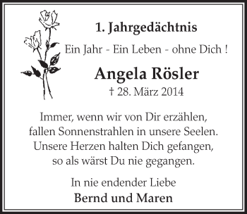 Anzeige von Angela Rösler von  Sonntags-Post 