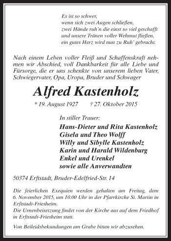 Anzeige von Alfred Kastenholz von  Werbepost 