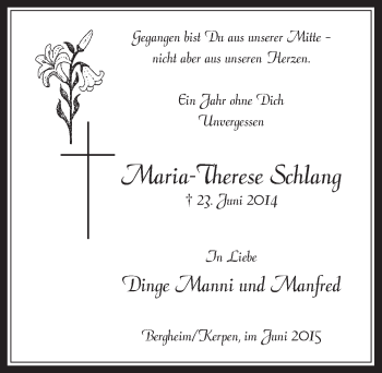 Anzeige von Maria-Therese Schlang von  Werbepost 