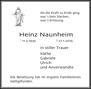 Anzeige von Heinz Naunheim von Kölner Stadt-Anzeiger / Kölnische Rundschau / Express