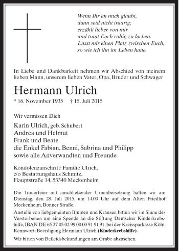 Anzeige von Hermann Ulrich von  Schaufenster/Blickpunkt 