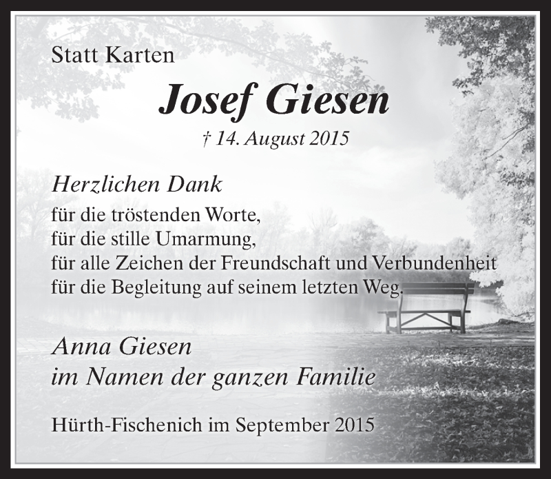  Traueranzeige für Josef Giesen vom 02.09.2015 aus  Wochenende 