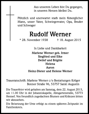 Anzeige von Rudolf Werner von Kölner Stadt-Anzeiger / Kölnische Rundschau / Express