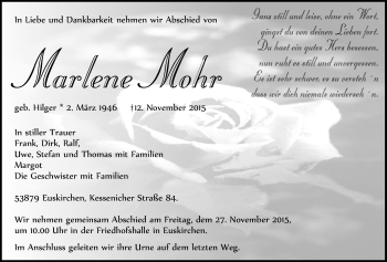 Anzeige von Marlene Mohr von  Blickpunkt Euskirchen 