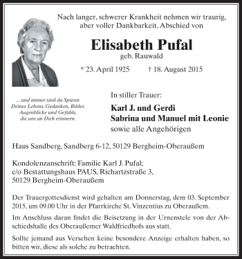 Anzeige von Elisabeth Pufal von  Werbepost 