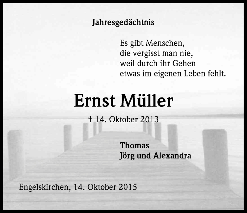  Traueranzeige für Ernst Müller vom 14.10.2015 aus Kölner Stadt-Anzeiger / Kölnische Rundschau / Express