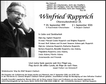Anzeige von Winfried Rupprich von Kölner Stadt-Anzeiger / Kölnische Rundschau / Express