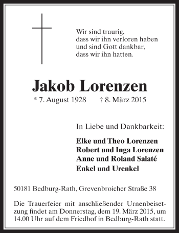 Anzeige von Jakob Lorenzen von  Werbepost 