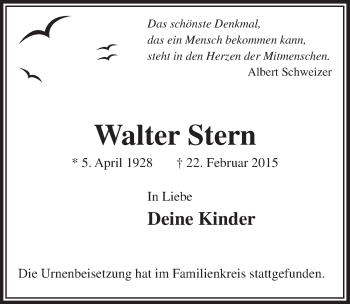 Anzeige von Walter Stern von  Bergisches Handelsblatt 