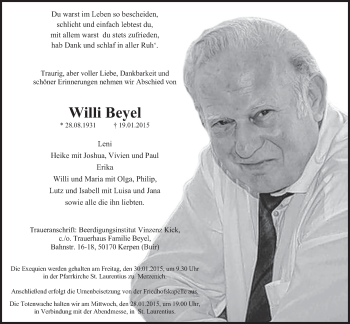 Anzeige von Willi Beyel von  Werbepost 