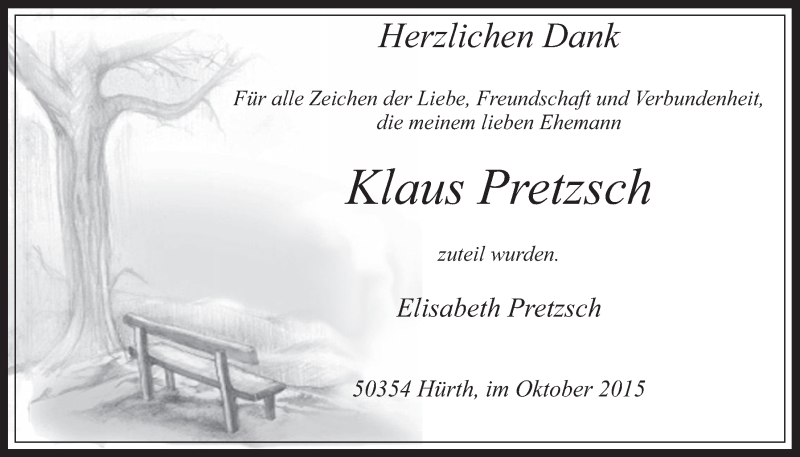  Traueranzeige für Klaus Pretzsch vom 28.10.2015 aus  Wochenende 