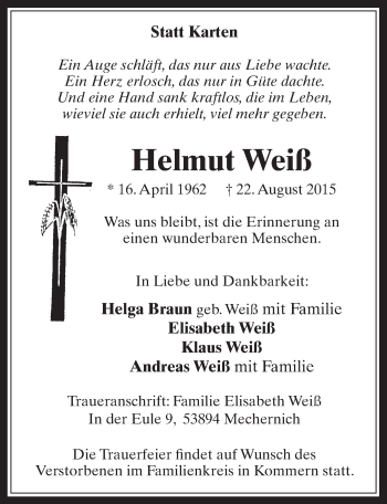 Anzeige von Helmut Weiß von  Werbepost 