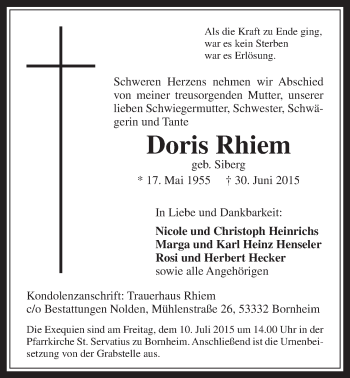 Anzeige von Doris Rhiem von  Schaufenster/Blickpunkt 