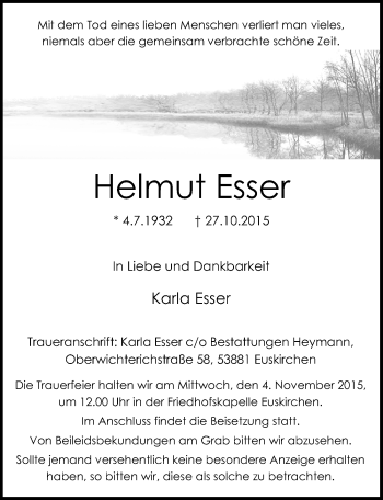 Anzeige von Helmut Esser von  Blickpunkt Euskirchen 