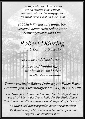 Anzeige von Robert Döhring von Kölner Stadt-Anzeiger / Kölnische Rundschau / Express