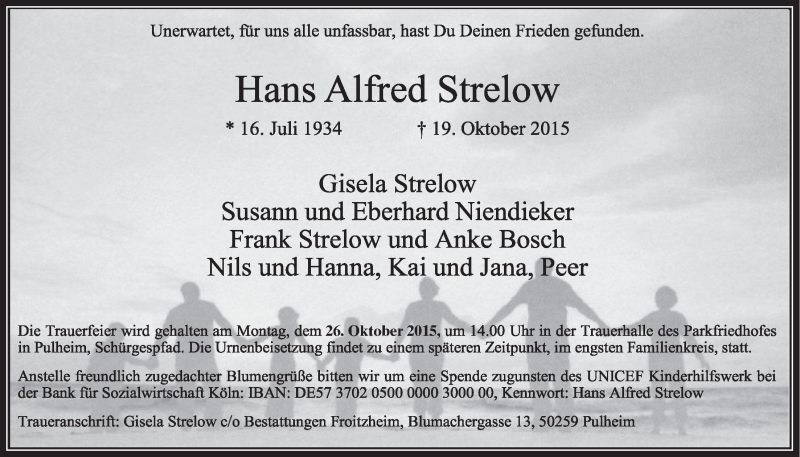 Traueranzeige für Hans Alfred Strelow vom 24.10.2015 aus  Sonntags-Post 