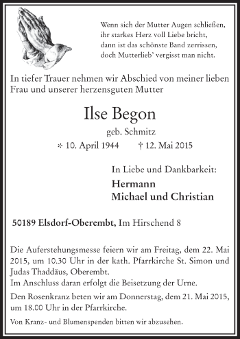Anzeige von Ilse Begon von  Werbepost 