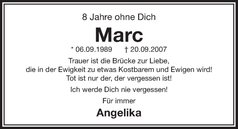  Traueranzeige für Marc Lepperhoff vom 16.09.2015 aus  Lokalanzeiger 
