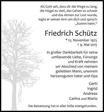 Anzeige von Friedrich Schütz von Kölner Stadt-Anzeiger / Kölnische Rundschau / Express