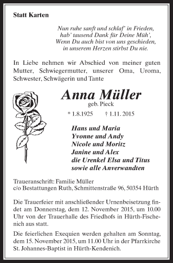 Anzeige von Anna Müller von  Wochenende 
