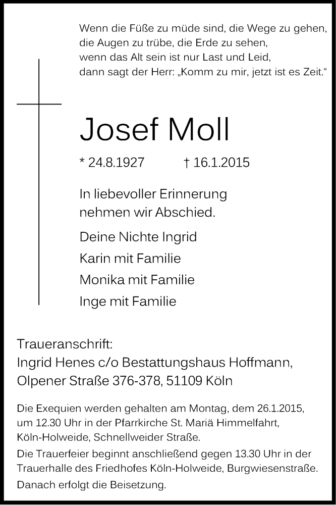 Traueranzeigen von Josef Moll WirTrauern
