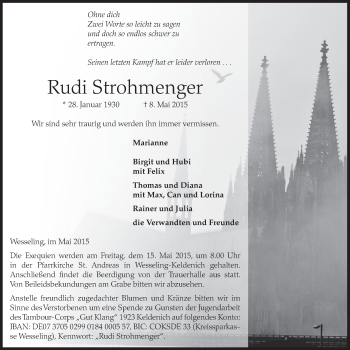 Anzeige von Rudi Strohmenger von Rhein-Erft-Kreis