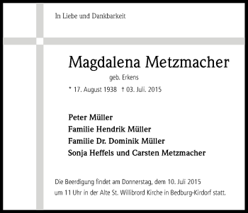Anzeige von Magdalena Metzmacher von Kölner Stadt-Anzeiger / Kölnische Rundschau / Express