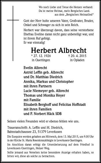 Anzeige von Herbert Albrecht von Kölner Stadt-Anzeiger / Kölnische Rundschau / Express