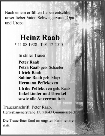 Anzeige von Heinz Raab von  Anzeigen Echo 