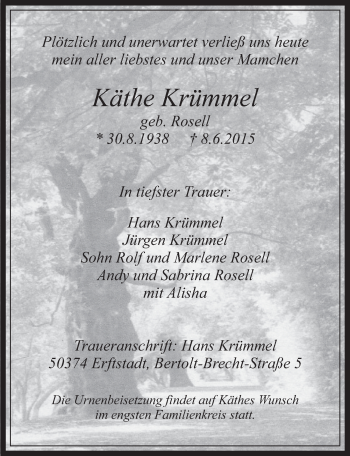 Anzeige von Käthe Krümmel von  Werbepost 