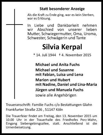 Anzeige von Silvia Kerpal von  Extra Blatt 