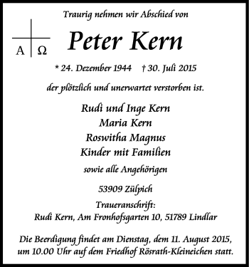 Anzeige von Peter Kern von Kölner Stadt-Anzeiger / Kölnische Rundschau / Express