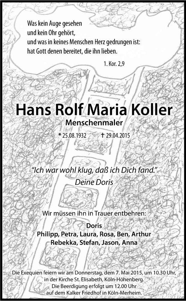 Traueranzeige für Hans Rolf Maria Koller vom 04.05.2015 aus Kölner Stadt-Anzeiger / Kölnische Rundschau / Express