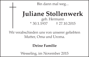 Anzeige von Juliane Stollenwerk von  Schlossbote/Werbekurier 