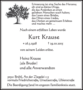 Anzeige von Kurt Krause von  Schlossbote/Werbekurier 