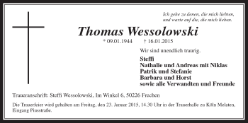 Anzeige von Thomas Wessolowski von  Wochenende 