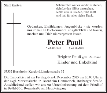 Anzeige von Peter Pauli von  Schlossbote/Werbekurier 