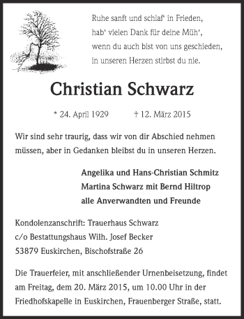 Anzeige von Christian Schwarz von  Blickpunkt Euskirchen 