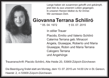 Anzeige von Giovanna Terrana Schiliro von  Kölner Wochenspiegel 