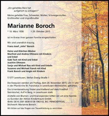 Anzeige von Marianne Boroch von Kölner Stadt-Anzeiger / Kölnische Rundschau / Express
