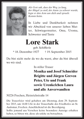 Anzeige von Lore Stark von  Wochenende 