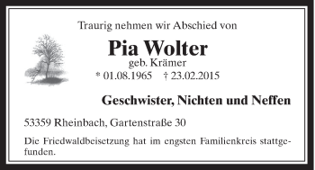 Anzeige von Pia Wolter von  Schaufenster/Blickpunkt 