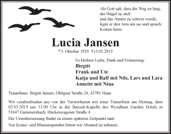 Anzeige von Lucia Jansen von  Anzeigen Echo 